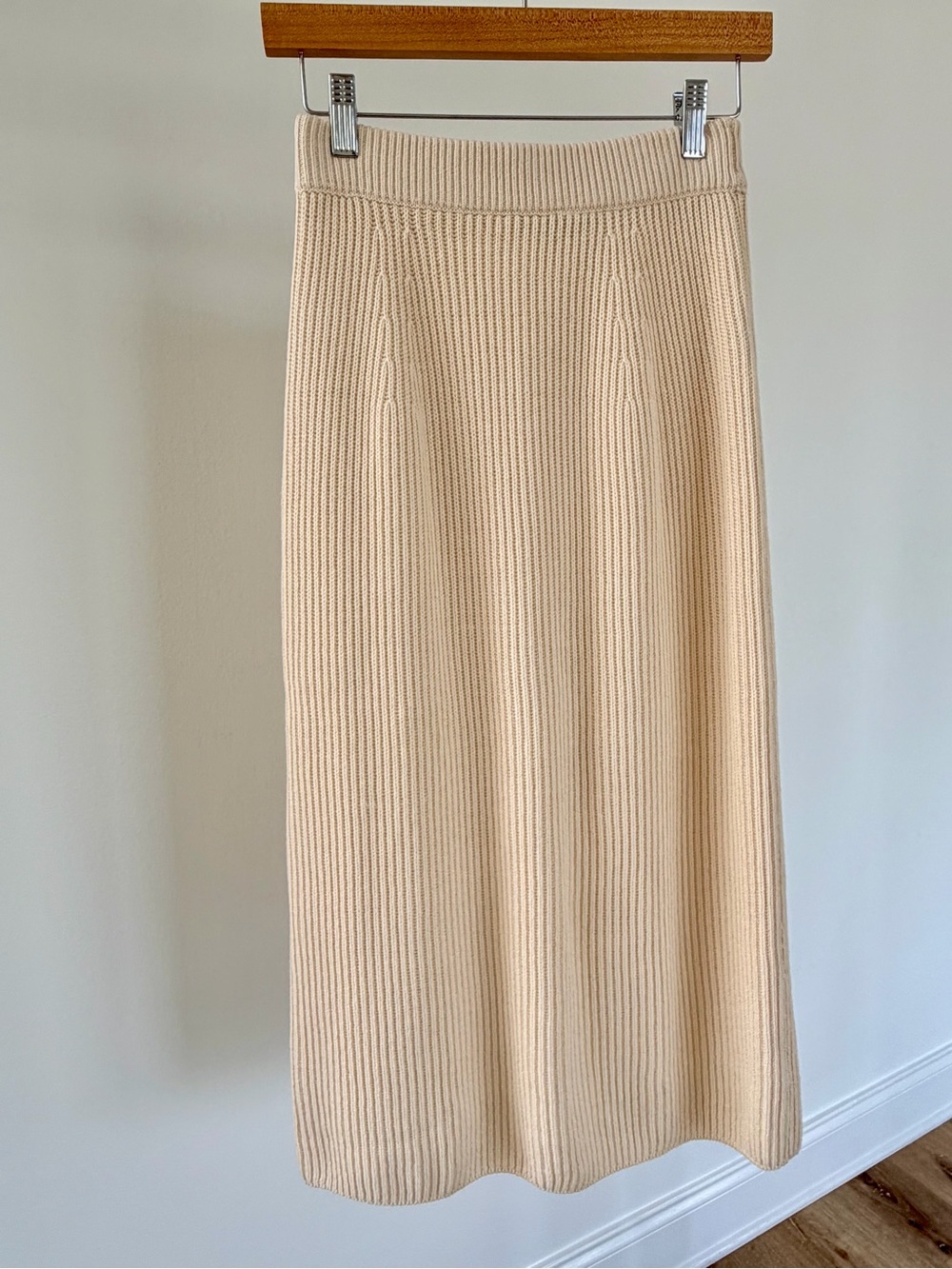 Everlane Organic Cotton Rib Knit Midi Sweater Skirt Ivory Cream XS EUC